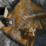 Butter yellow paper lawn embroidered suit with white hand embroidery by Qurayaal